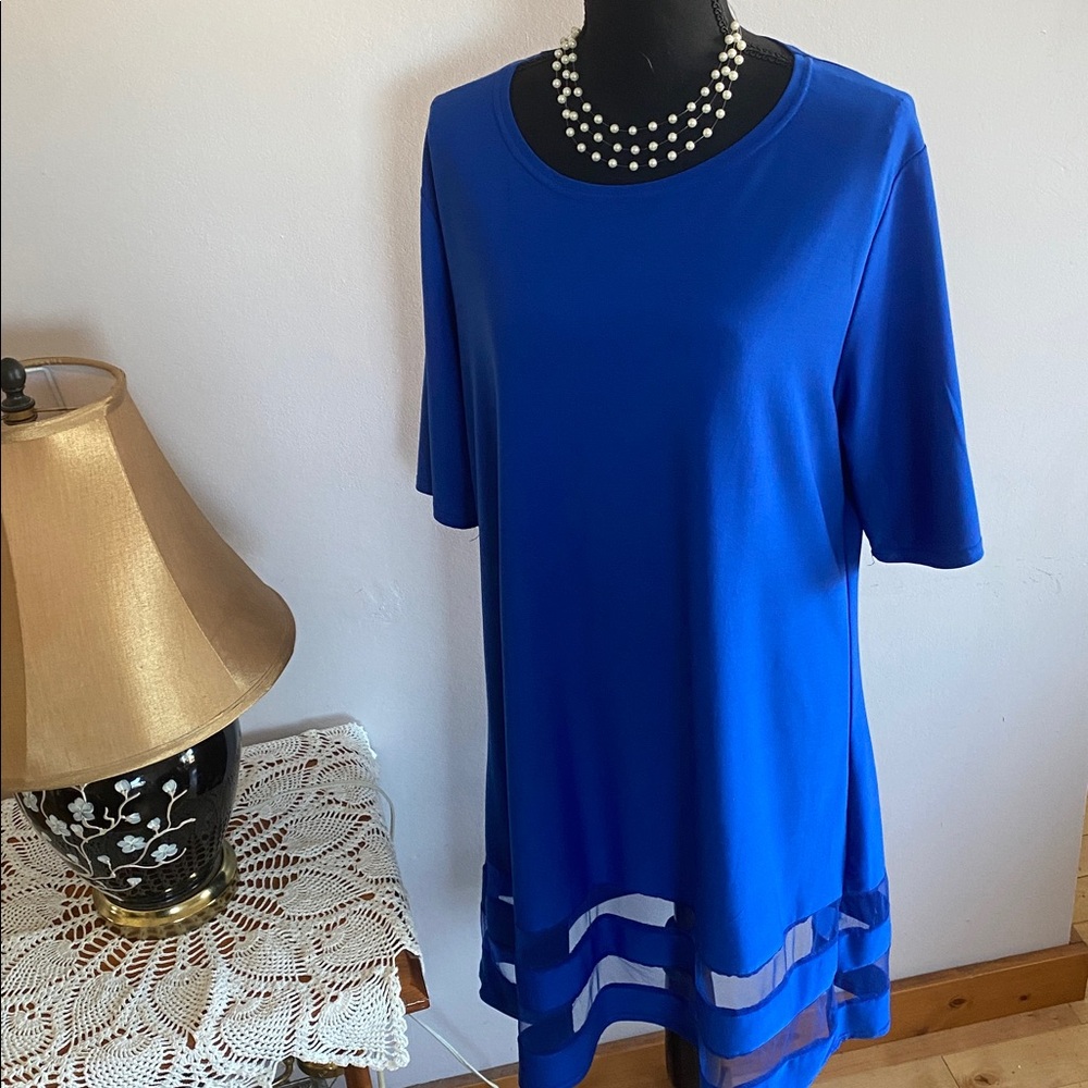 L'Amour Royal Blue Women's Tunic/Dress with Sheer Hem Stripes